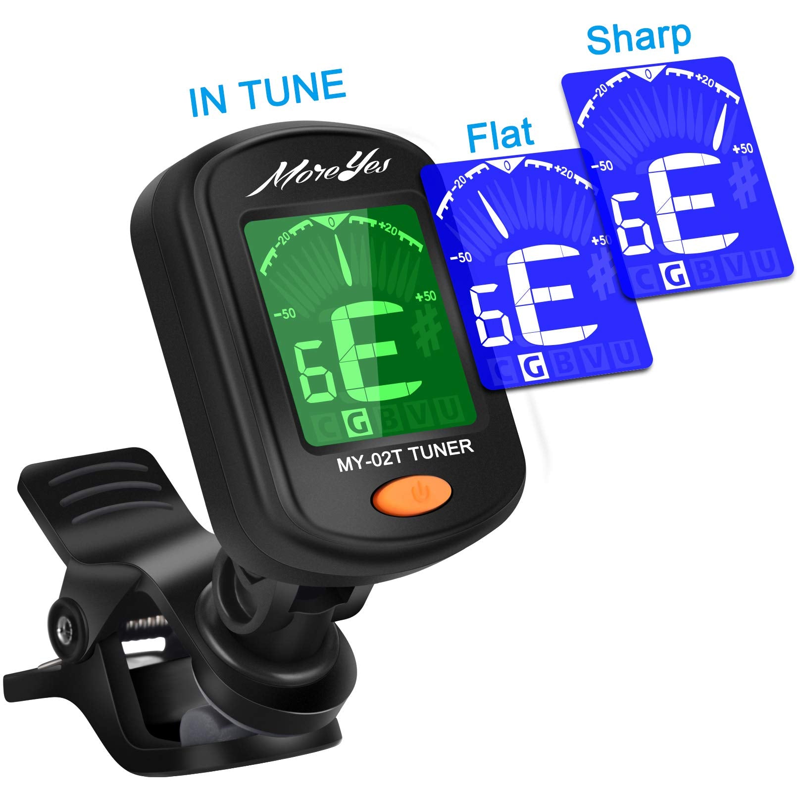 MOREYES 28Pcs Picks Guitar Tuner Clip on Chromatic Digital Tuner for Acoustic Guitars Violin, Ukulele, Bass